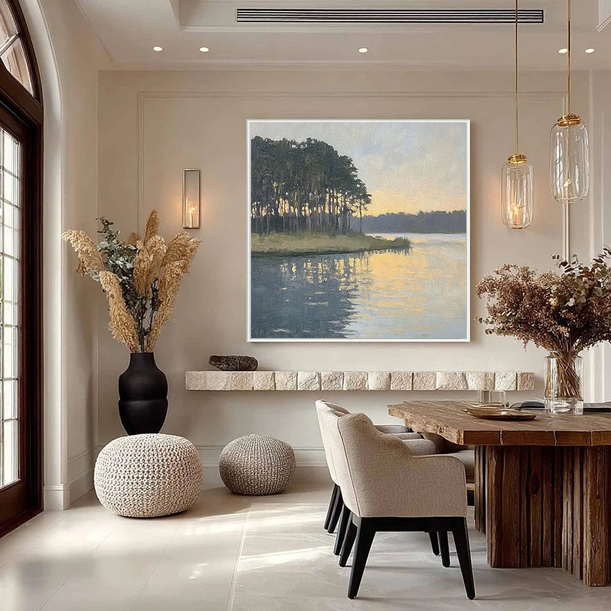 GOLDEN HOUR SERENITY: Tranquil Landscape Oil Painting | Landscape closeup, raised brushwork detail