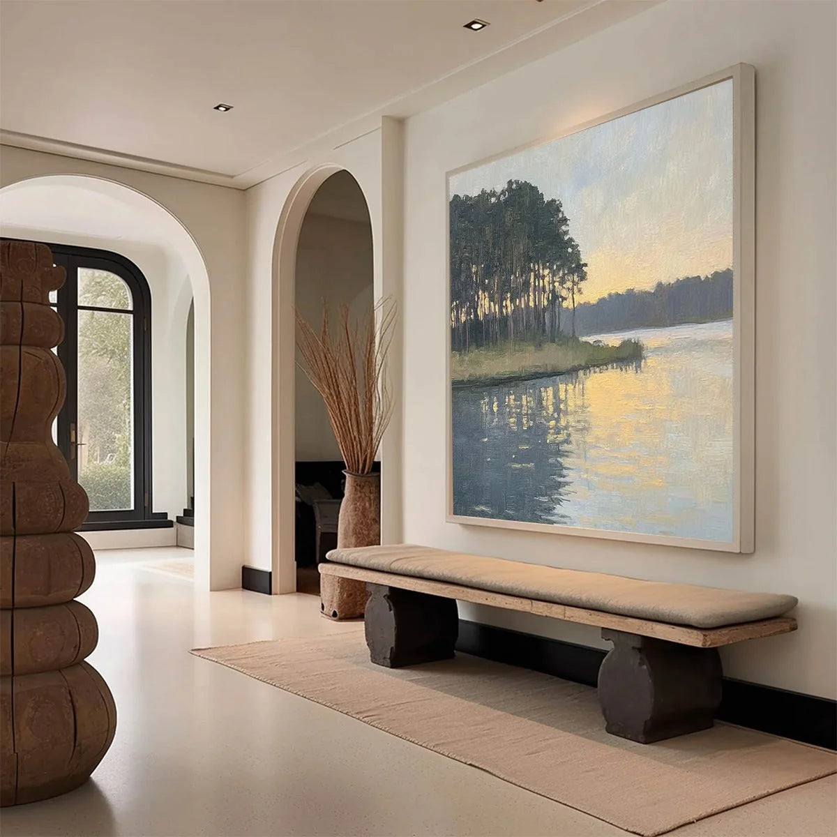 GOLDEN HOUR SERENITY: Tranquil Landscape Oil Painting | rolled canvas, ready for custom framing