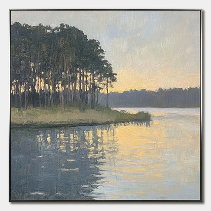 GOLDEN HOUR SERENITY: Tranquil Landscape Oil Painting | hanging in living room, Landscape wall art