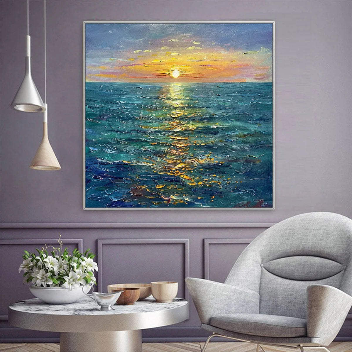 GOLDEN HOUR: Textured Sunset Seascape Oil Painting | Abstract closeup, raised brushwork detail