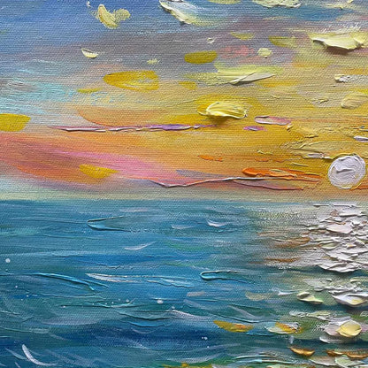 GOLDEN HOUR: Textured Sunset Seascape Oil Painting | rectangular format, hand-painted canvas edge