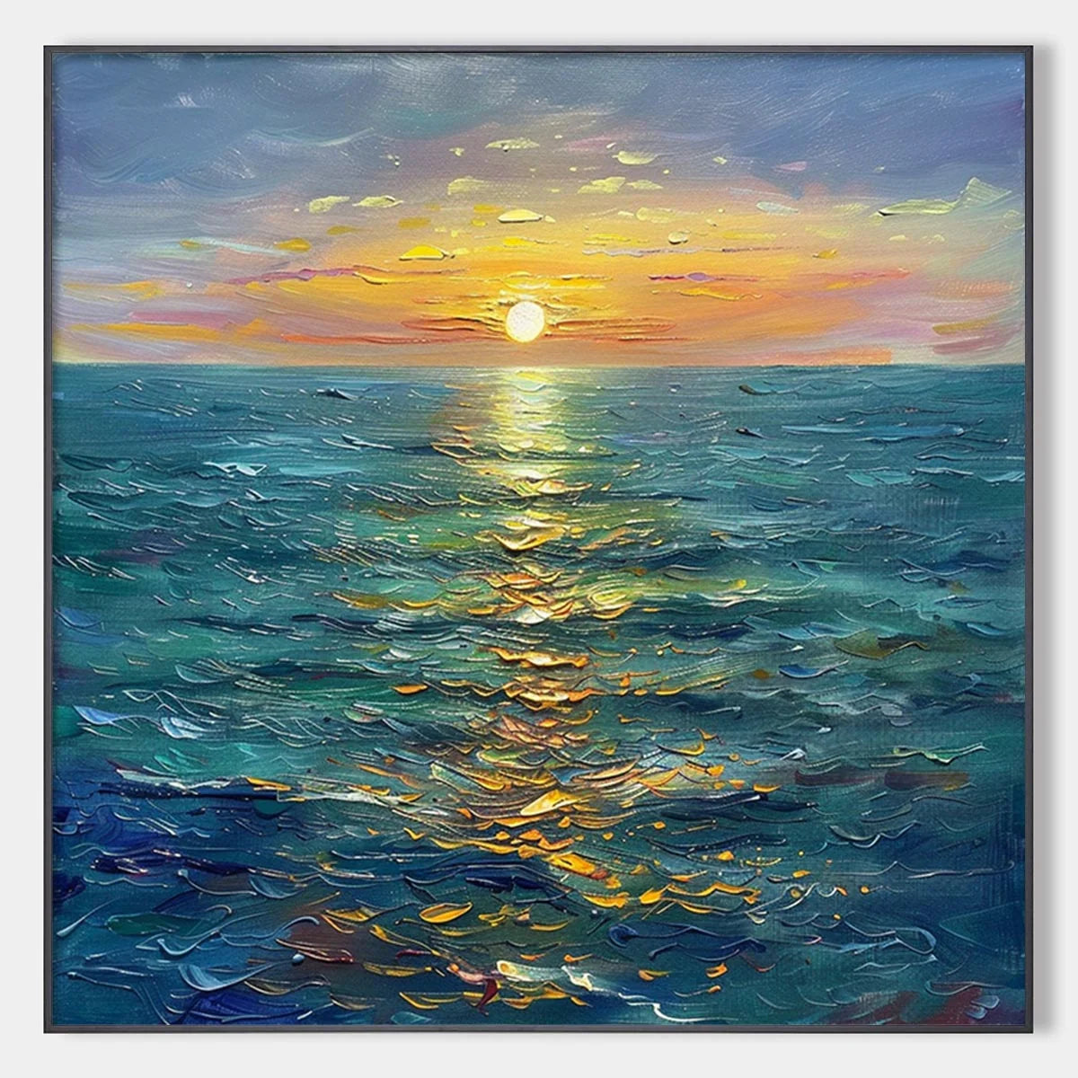 GOLDEN HOUR: Textured Sunset Seascape Oil Painting | hanging in living room, Abstract wall art
