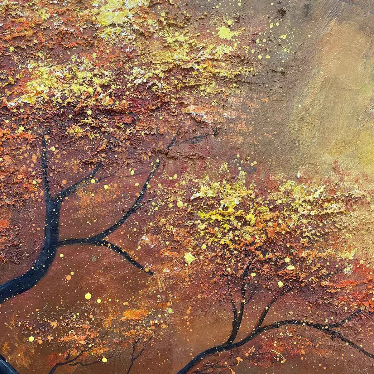 GOLDEN HOUR: Textured Tree Painting, Impasto Wall Art, Panoramic Canvas, Landscape Decor | rectangular format, hand-painted canvas edge