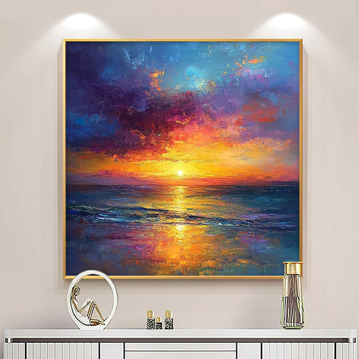 GOLDEN HOUR: Vibrant Sunset Seascape Oil Painting | Abstract closeup, raised brushwork detail
