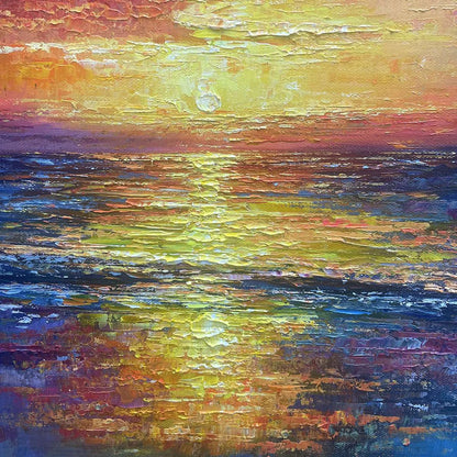 GOLDEN HOUR: Vibrant Sunset Seascape Oil Painting | rolled canvas, ready for custom framing