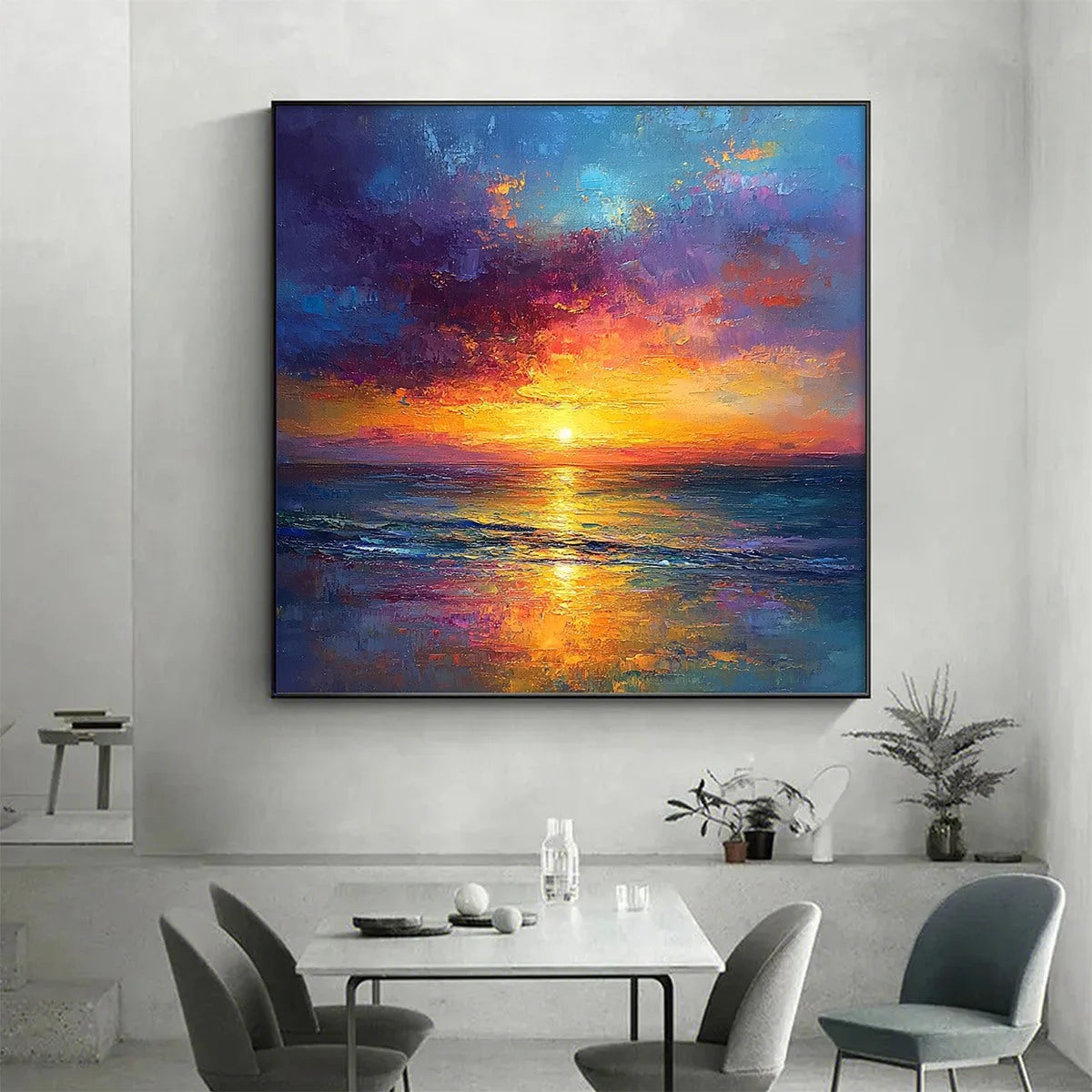 GOLDEN HOUR: Vibrant Sunset Seascape Oil Painting | Abstract mood, soft natural light studio shot
