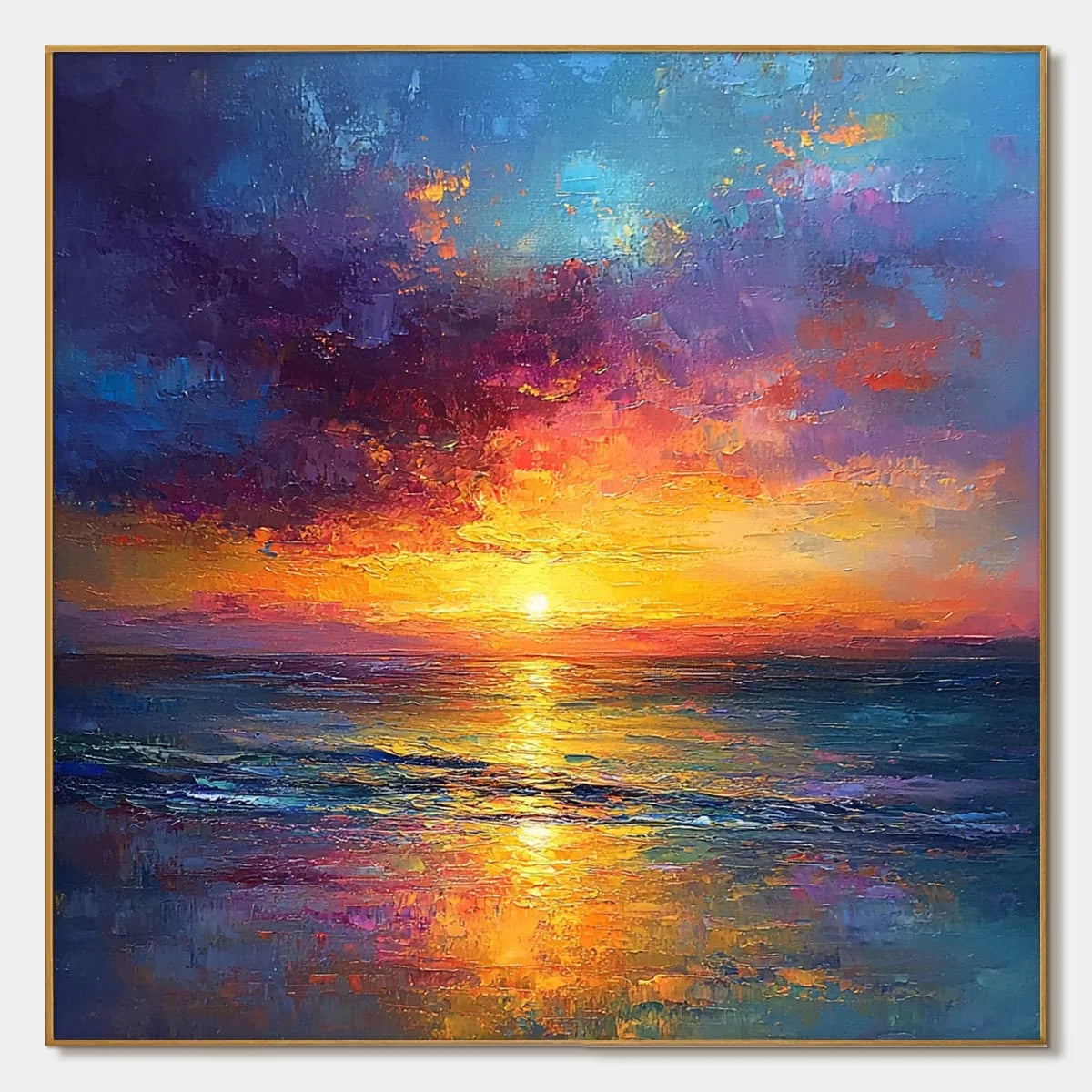 GOLDEN HOUR: Vibrant Sunset Seascape Oil Painting | hanging in living room, Abstract wall art