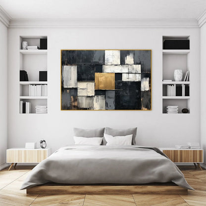 GOLDEN INTERSECTION: Textured Abstract Geometric Oil Painting | rolled canvas, ready for custom framing