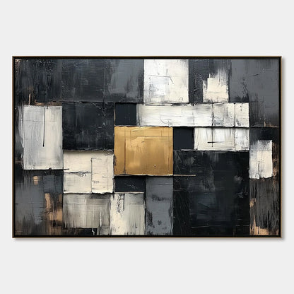 GOLDEN INTERSECTION: Textured Abstract Geometric Oil Painting | hanging in living room, Minimalist wall art