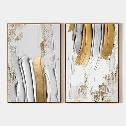 GOLDEN LINES DIPTYCH: Textured Abstract Painting Set of 2, Vertical Wall Art | hanging in living room, Abstract wall art