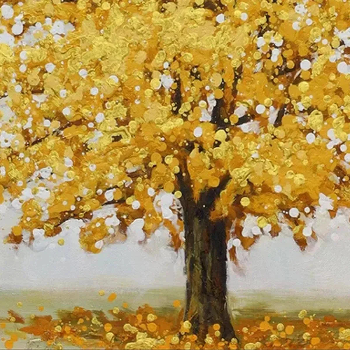 GOLDEN MAJESTY: Textured Golden Tree Painting, Square Wall Art | rectangular format, hand-painted canvas edge