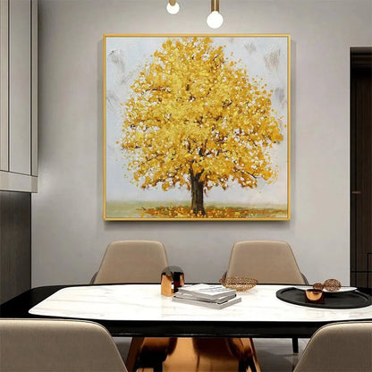GOLDEN MAJESTY: Textured Golden Tree Painting, Square Wall Art | rolled canvas, ready for custom framing