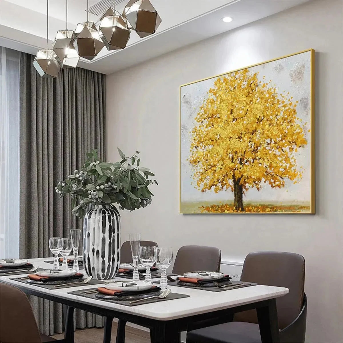 GOLDEN MAJESTY: Textured Golden Tree Painting, Square Wall Art | yellow palette, original oil on stretched canvas art