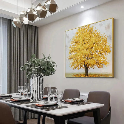 GOLDEN MAJESTY: Textured Golden Tree Painting, Square Wall Art | yellow palette, original oil on stretched canvas art
