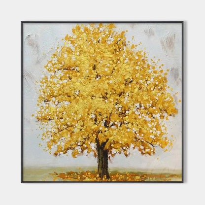 GOLDEN MAJESTY: Textured Golden Tree Painting, Square Wall Art | hanging in living room, Figurative wall art