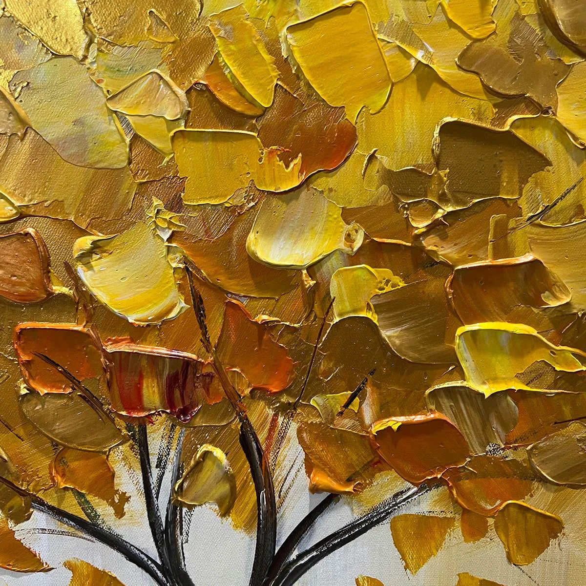 GOLDEN MAJESTY: Textured Impasto Golden Tree Oil Painting | rectangular format, hand-painted canvas edge