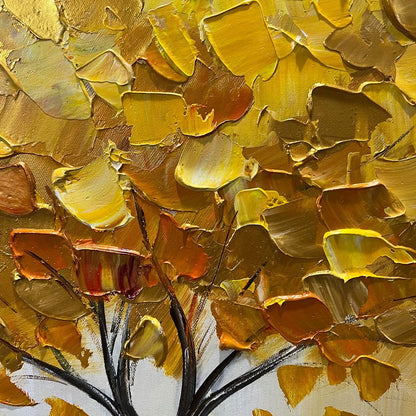 GOLDEN MAJESTY: Textured Impasto Golden Tree Oil Painting | rectangular format, hand-painted canvas edge
