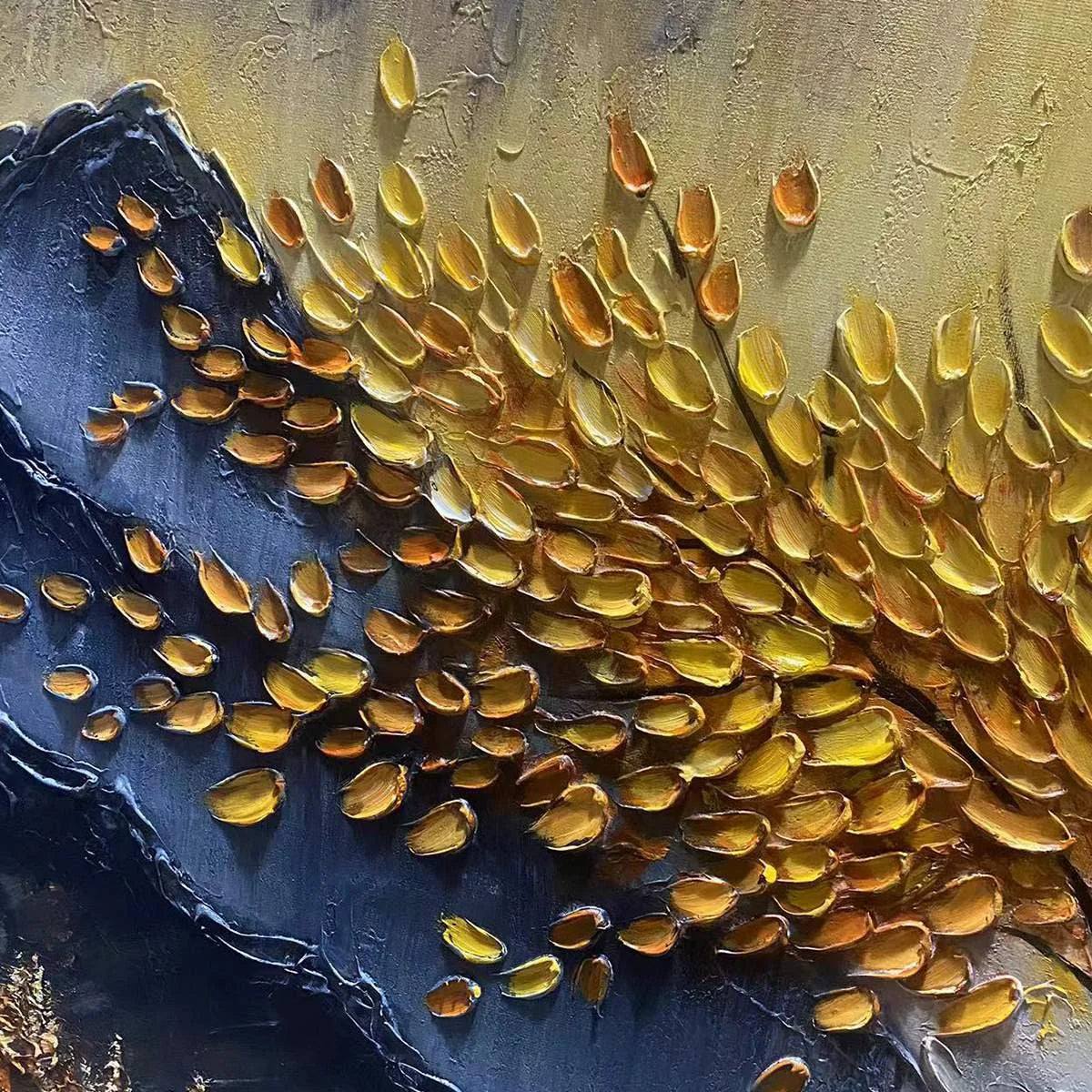 GOLDEN MAJESTY: Textured Landscape Oil Painting | rectangular format, hand-painted canvas edge