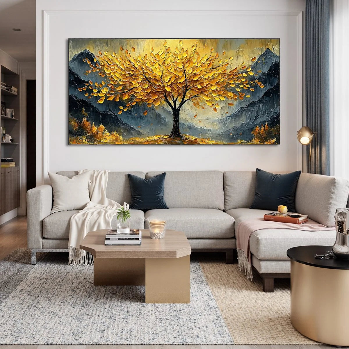 GOLDEN MAJESTY: Textured Landscape Oil Painting | Landscape mood, soft natural light studio shot