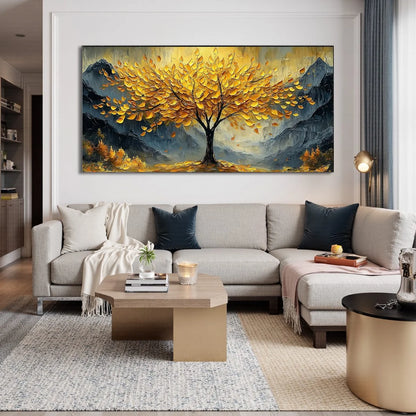 GOLDEN MAJESTY: Textured Landscape Oil Painting | Landscape mood, soft natural light studio shot