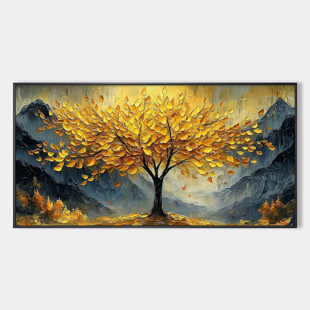 GOLDEN MAJESTY: Textured Landscape Oil Painting | hanging in living room, Landscape wall art