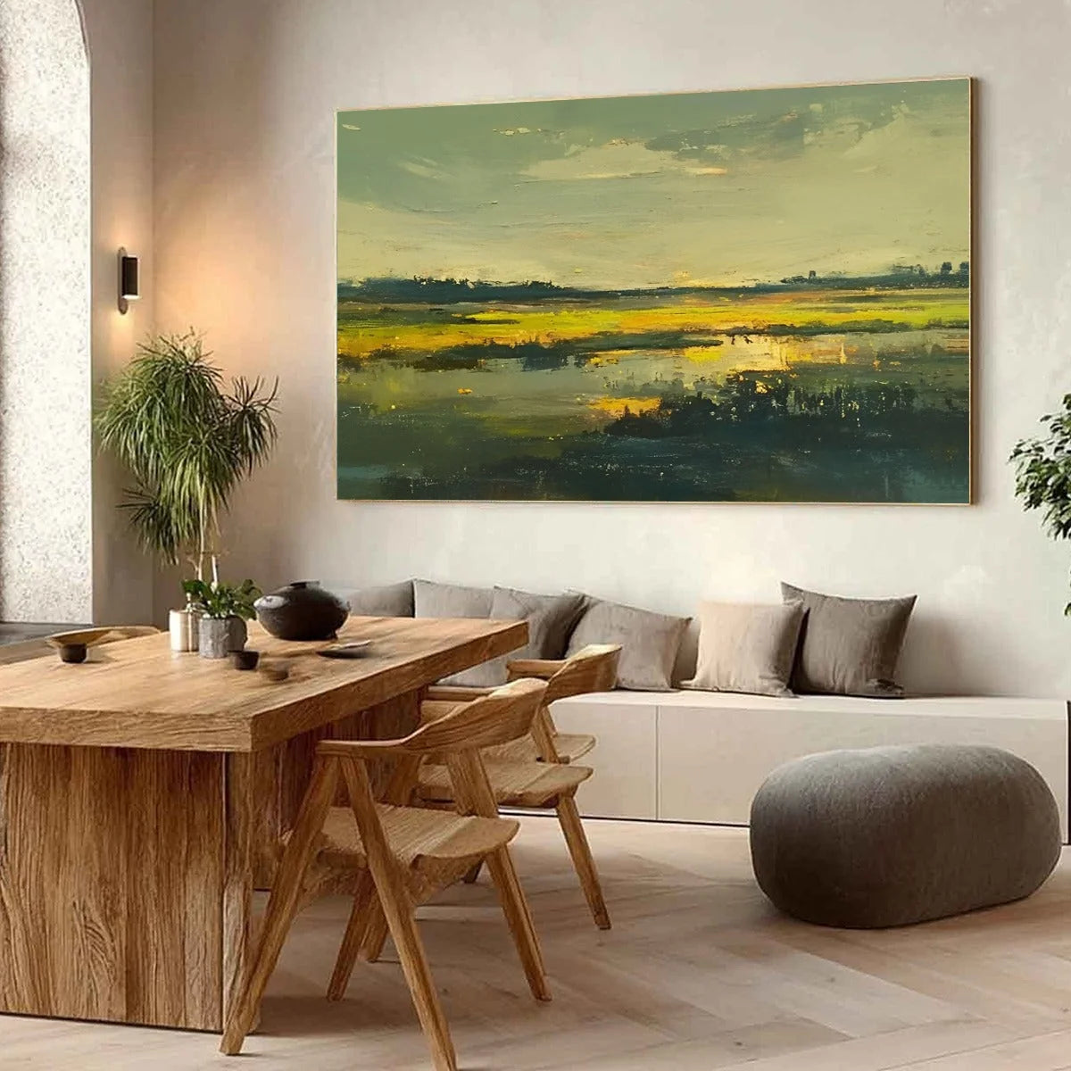 GOLDEN MARSH: Abstract Impressionist Landscape Painting | rolled canvas, ready for custom framing
