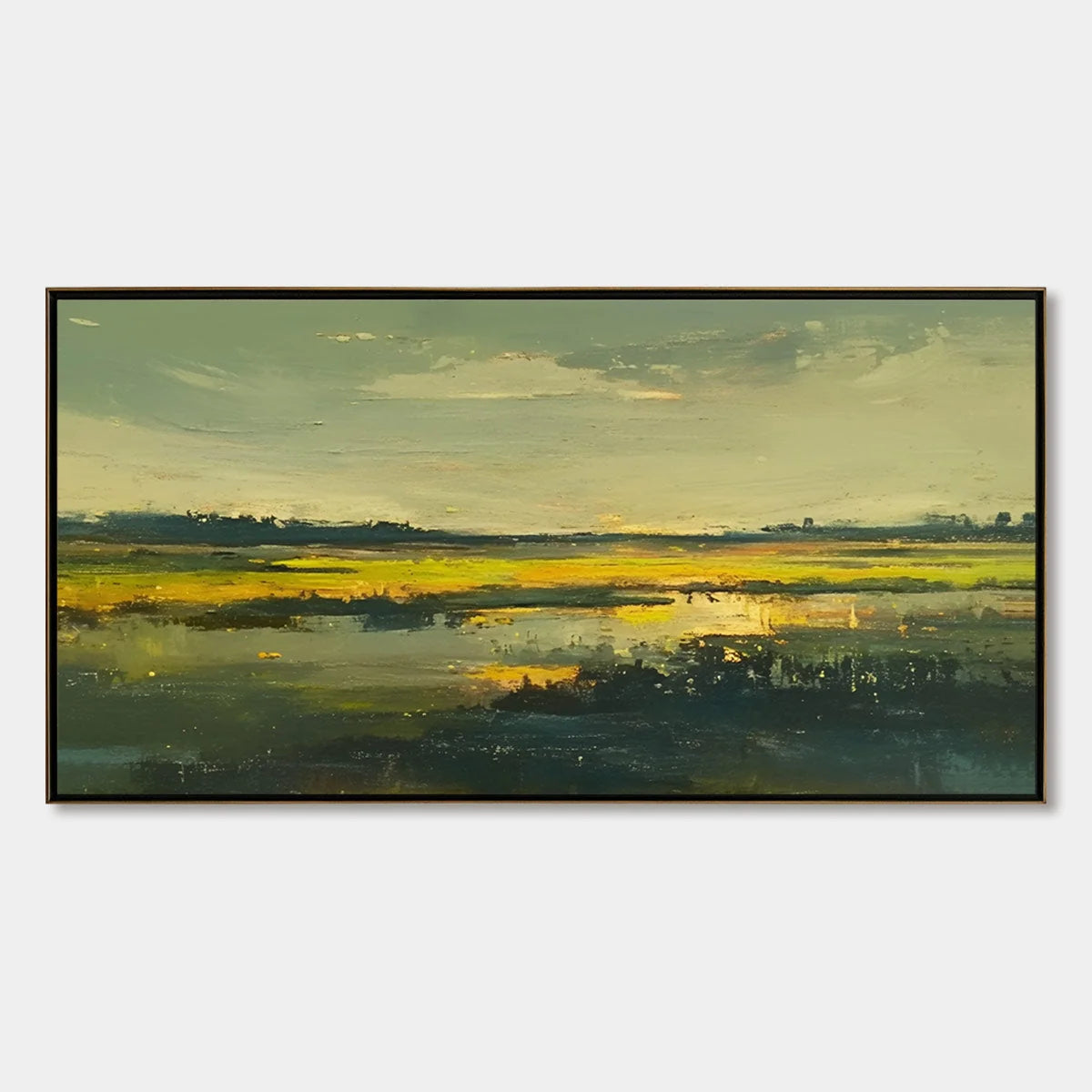 GOLDEN MARSH: Abstract Impressionist Landscape Painting | hanging in living room, Impressionist wall art