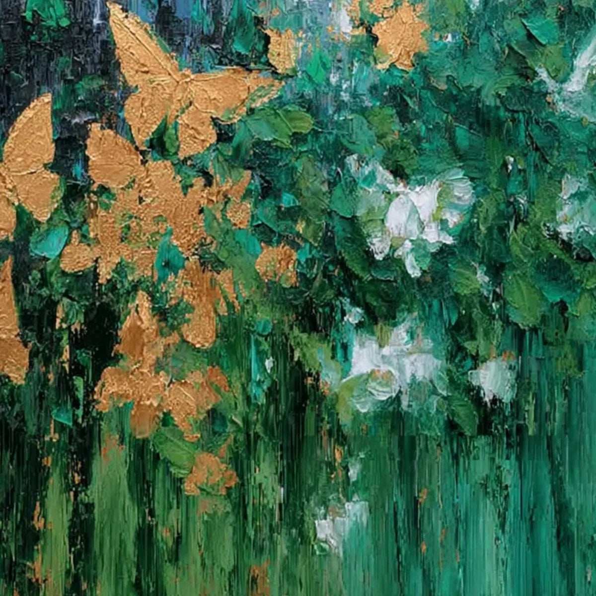 GOLDEN METAMORPHOSIS: Textured Abstract Cityscape Painting with Golden Butterflies | rectangular format, hand-painted canvas edge