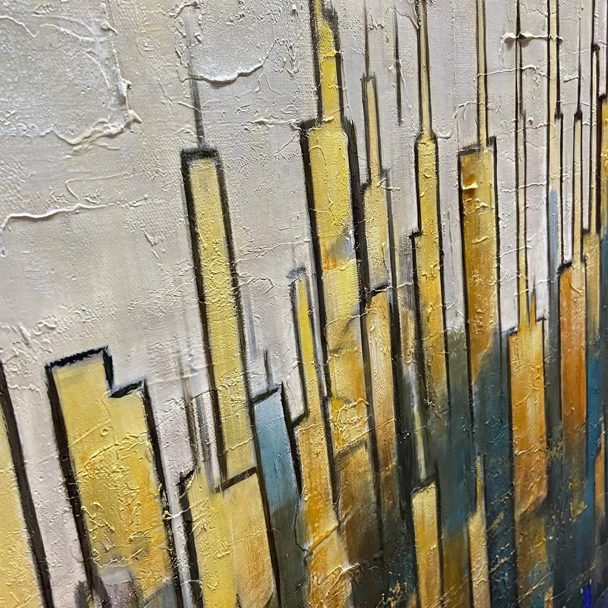 GOLDEN METROPOLIS: Textured Cityscape Oil Painting | rolled canvas, ready for custom framing