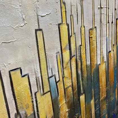 GOLDEN METROPOLIS: Textured Cityscape Oil Painting | rolled canvas, ready for custom framing