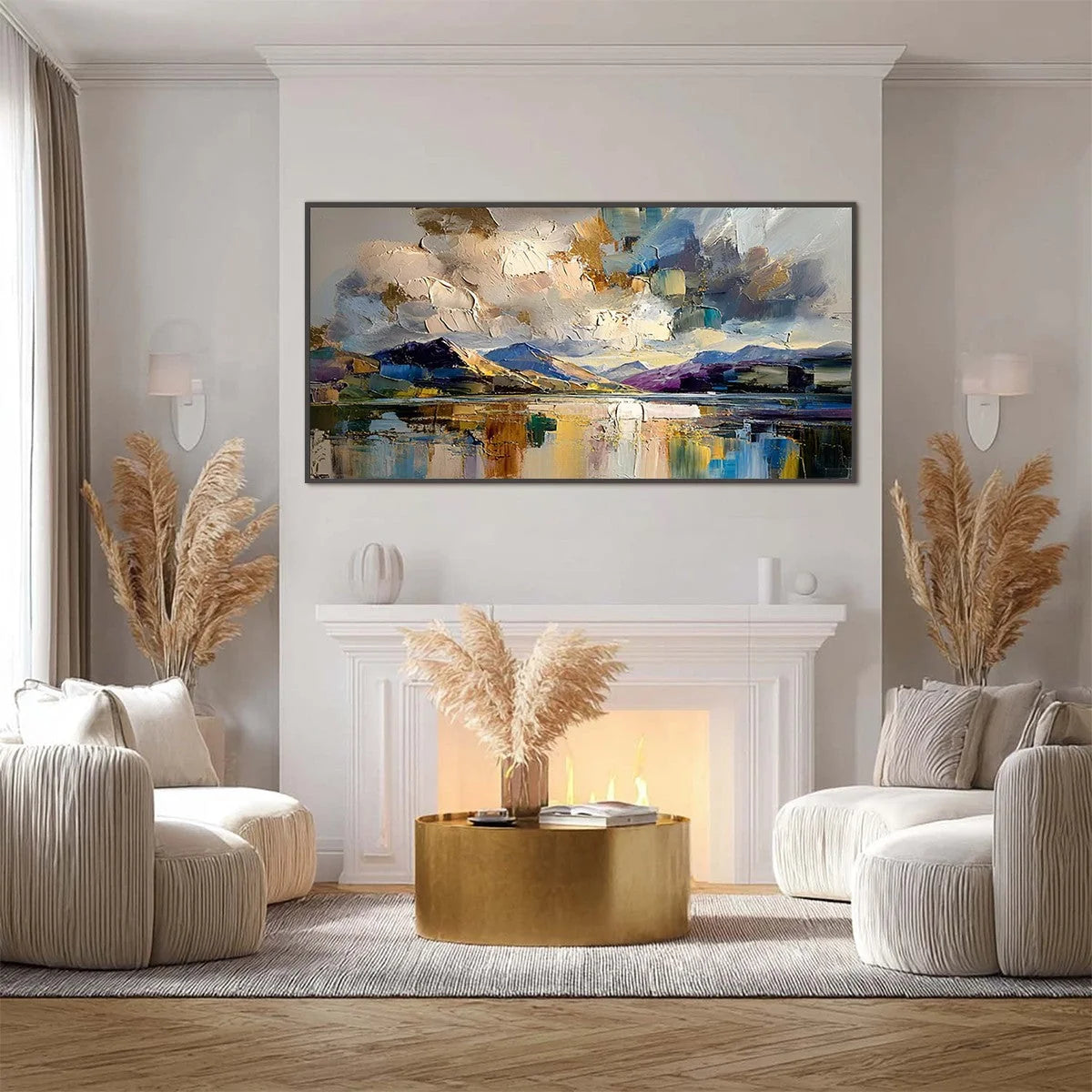 GOLDEN MIRROR: Palette Knife Impasto Mountain Lake Painting | Abstract closeup, raised brushwork detail