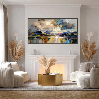 GOLDEN MIRROR: Palette Knife Impasto Mountain Lake Painting | Abstract closeup, raised brushwork detail