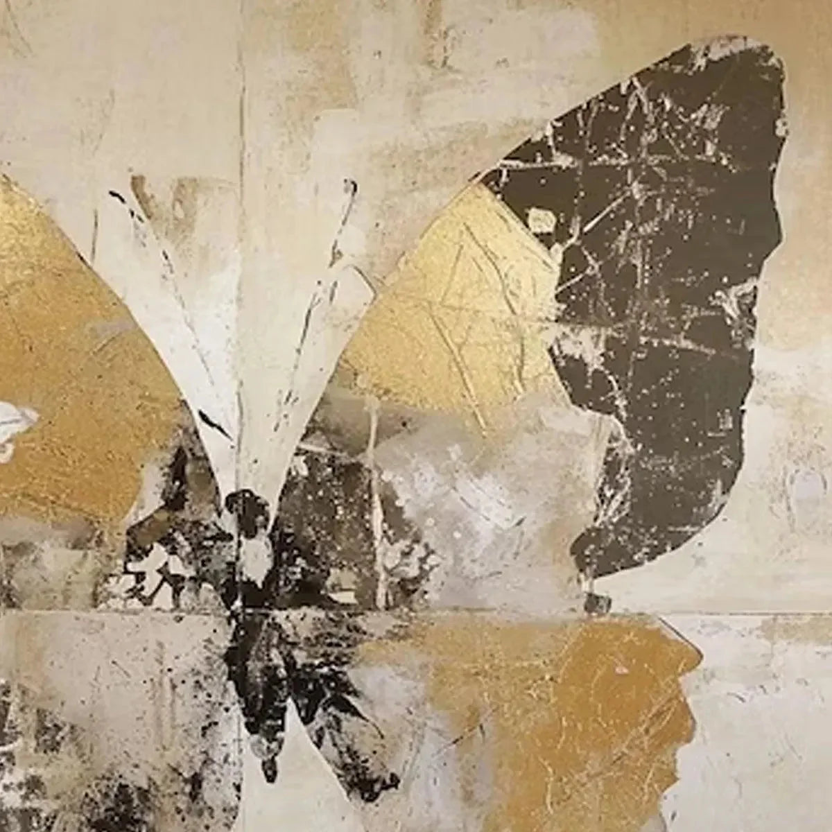 GOLDEN MONARCH: Gold Butterfly Painting, Square Canvas Art, Textured Wall Art, Beige and Gold Decor | rectangular format, hand-painted canvas edge