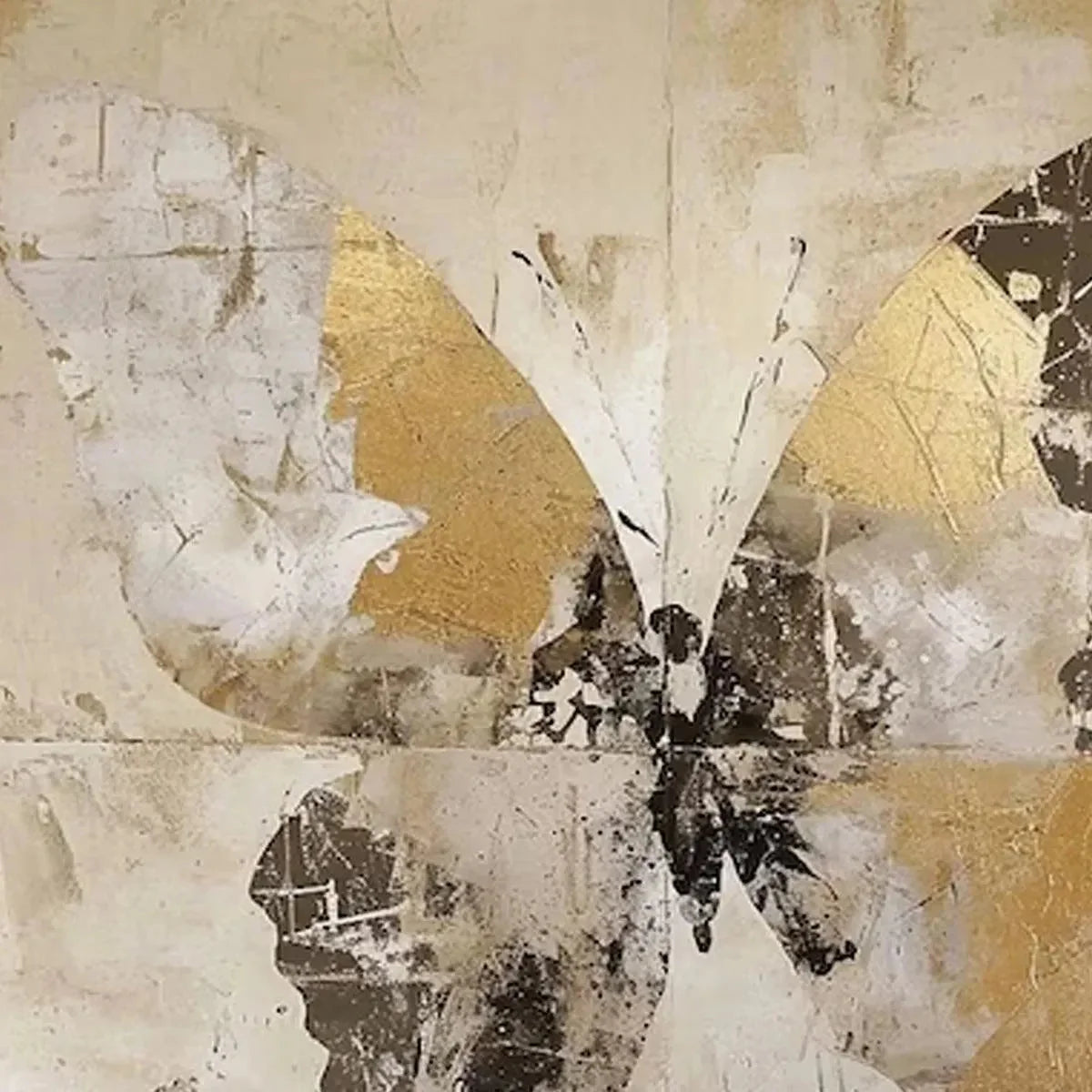 GOLDEN MONARCH: Gold Butterfly Painting, Square Canvas Art, Textured Wall Art, Beige and Gold Decor | yellow palette, original oil on stretched canvas art