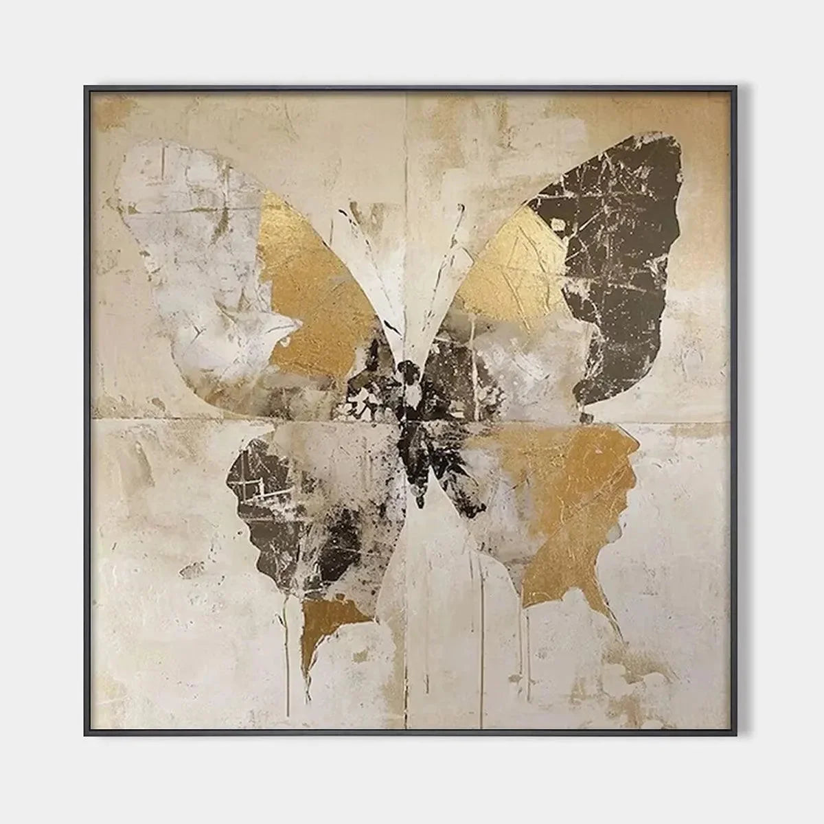 GOLDEN MONARCH: Gold Butterfly Painting, Square Canvas Art, Textured Wall Art, Beige and Gold Decor | hanging in living room, Abstract wall art