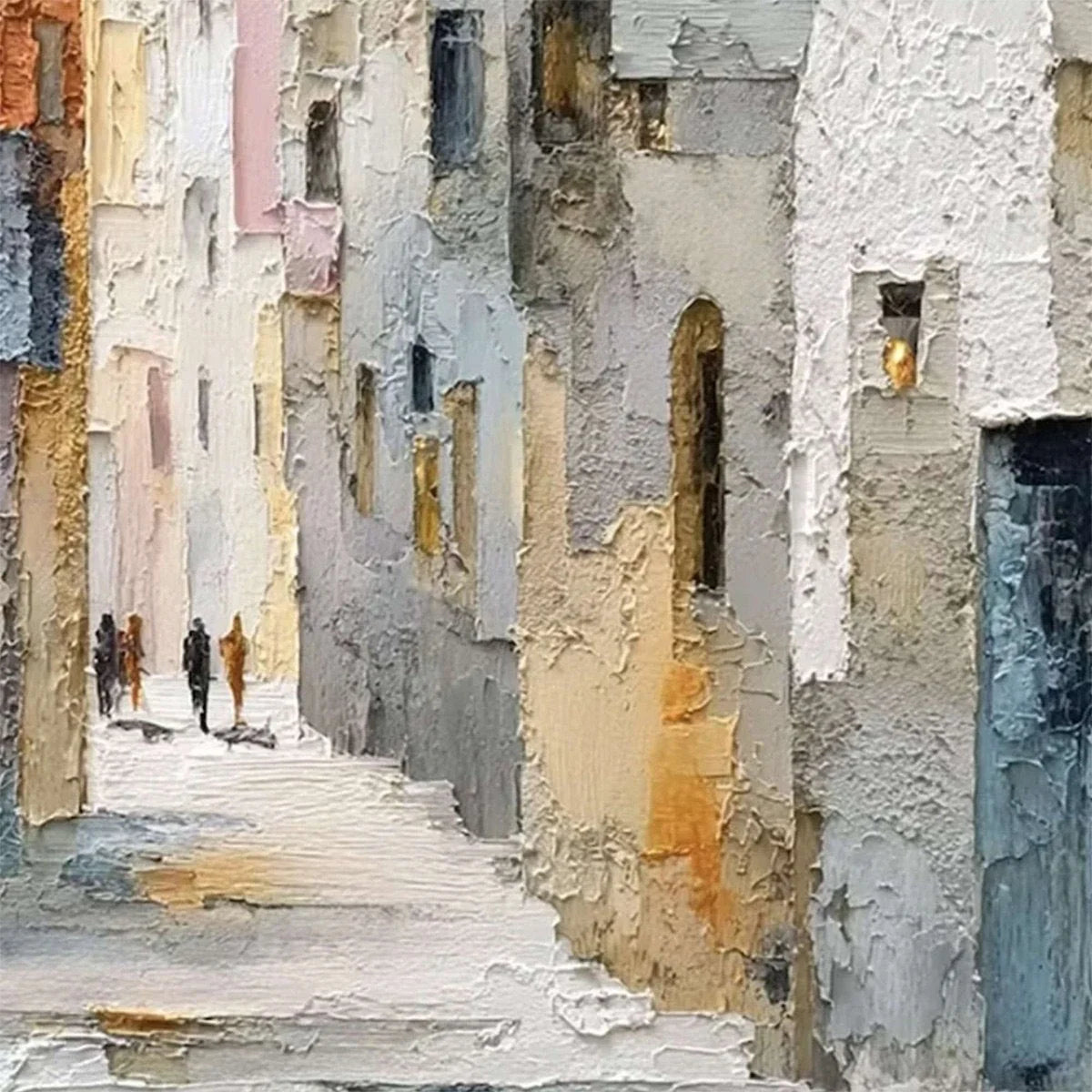 GOLDEN PASSAGE: Textured Impasto Painting of a Sunlit European Alleyway | rolled canvas, ready for custom framing