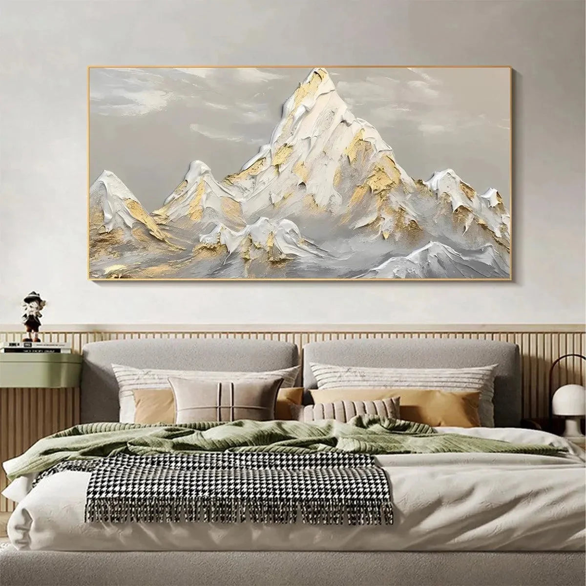 GOLDEN PEAKS: Textured Mountain Landscape Painting in Gold and Grey | yellow palette, original oil on stretched canvas art