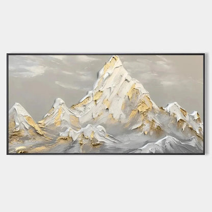 GOLDEN PEAKS: Textured Mountain Landscape Painting in Gold and Grey | hanging in living room, Landscape wall art