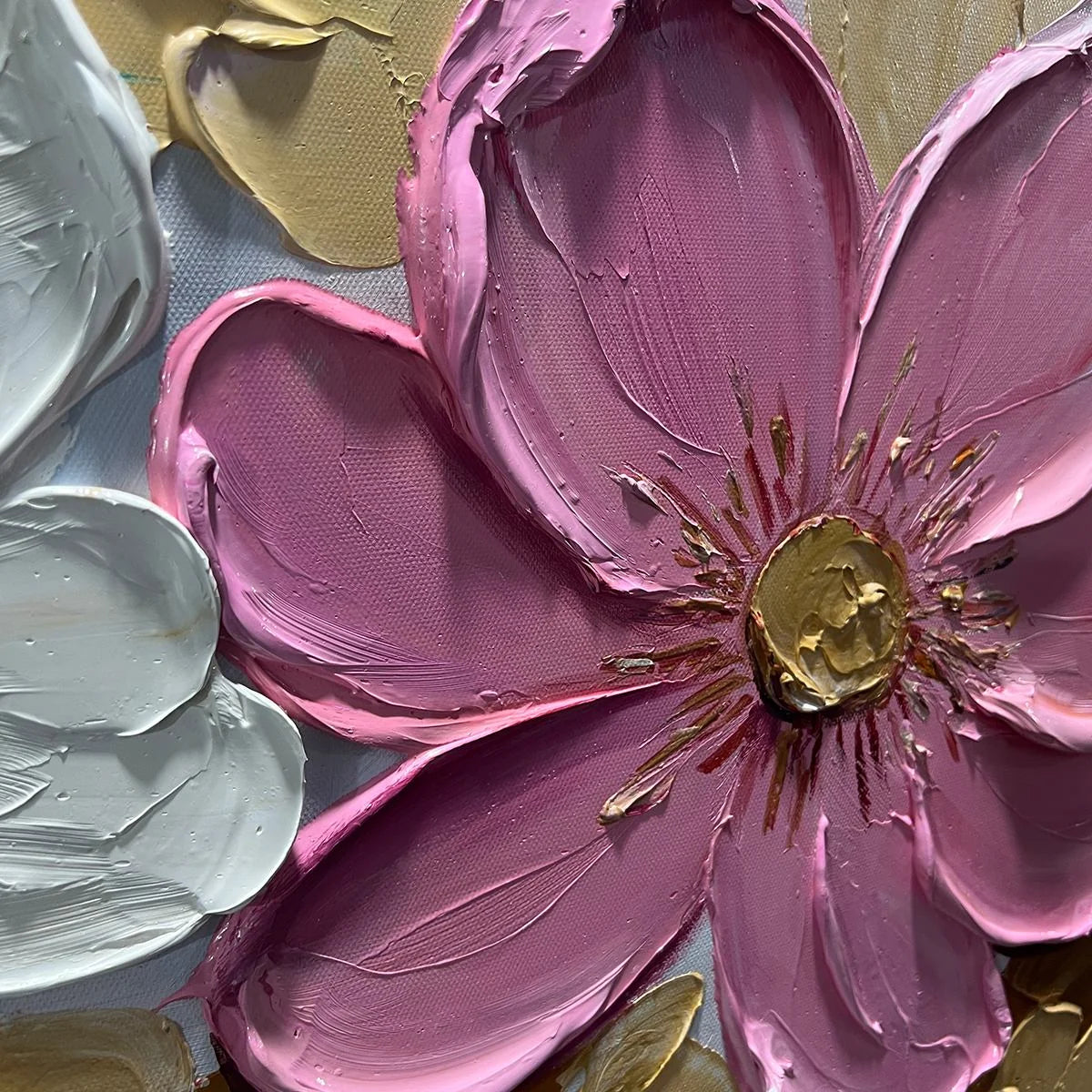 GOLDEN PETALS: Textured Panoramic Floral Oil Painting | rectangular format, hand-painted canvas edge