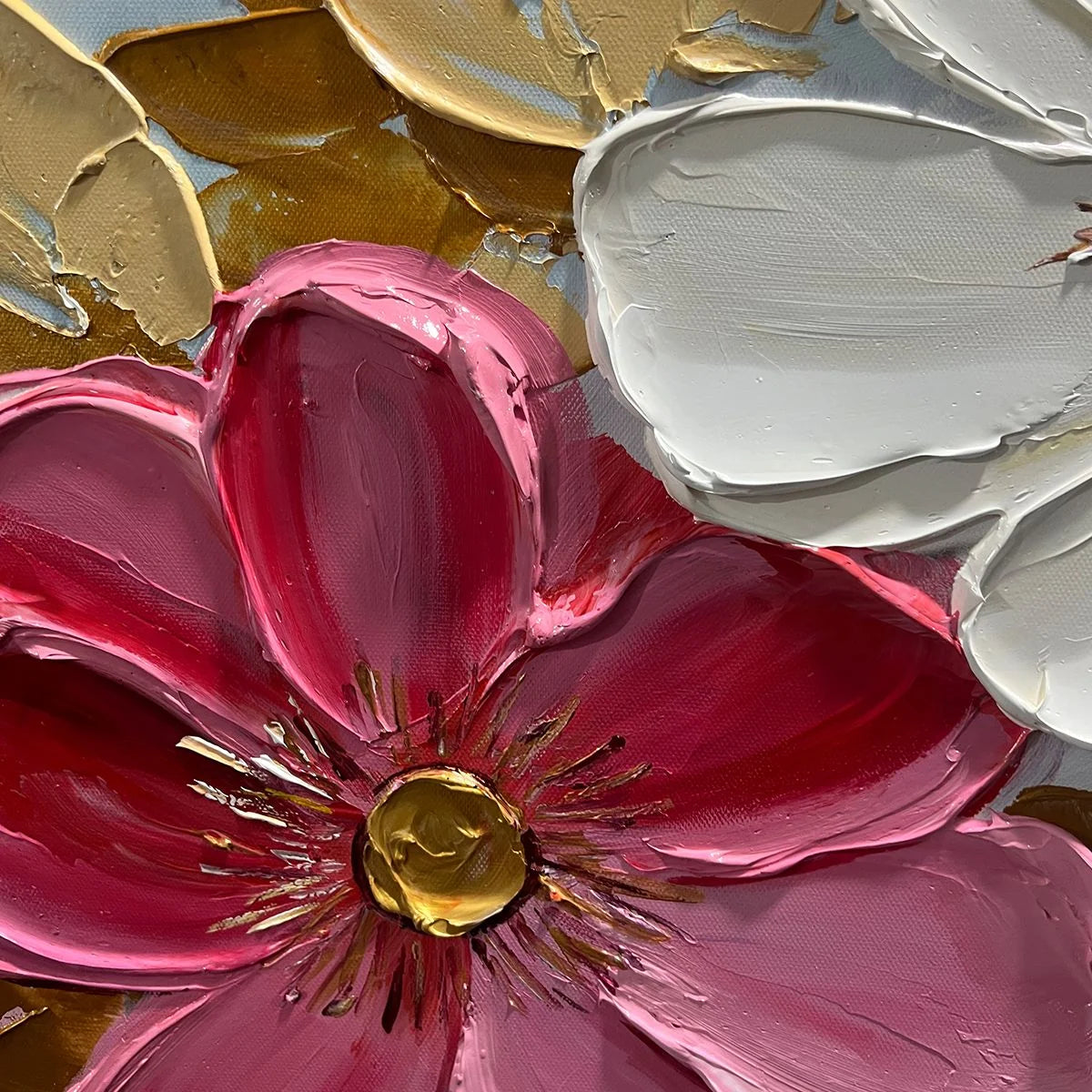 GOLDEN PETALS: Textured Panoramic Floral Oil Painting | rolled canvas, ready for custom framing