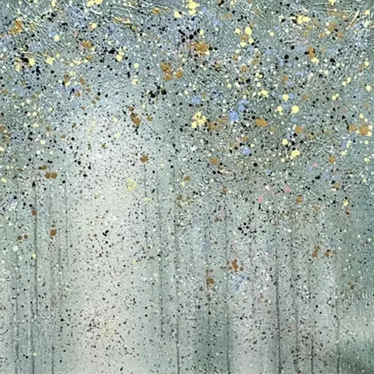 GOLDEN RAIN: Textured Abstract Landscape Painting in Green and Gold | rectangular format, hand-painted canvas edge