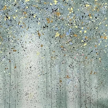 GOLDEN RAIN: Textured Abstract Landscape Painting in Green and Gold | rectangular format, hand-painted canvas edge
