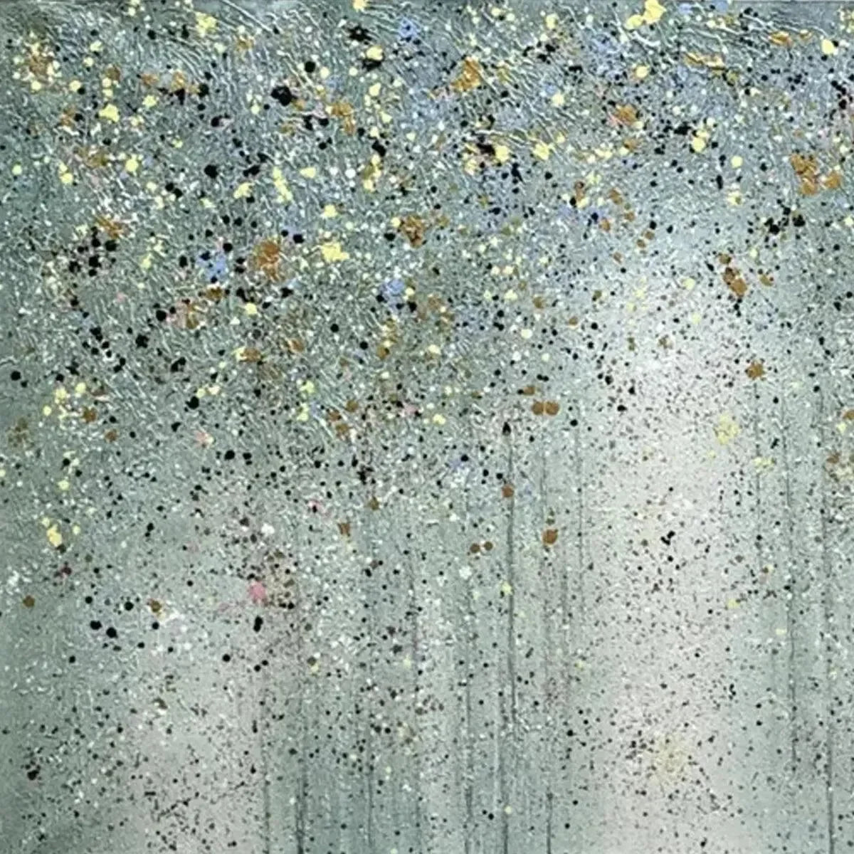 GOLDEN RAIN: Textured Abstract Landscape Painting in Green and Gold | rolled canvas, ready for custom framing