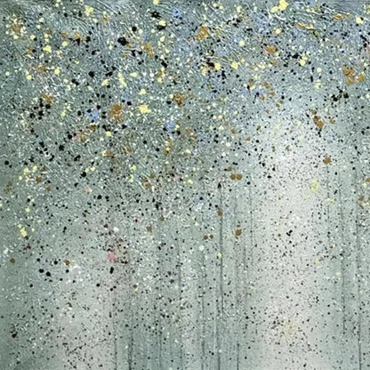 GOLDEN RAIN: Textured Abstract Landscape Painting in Green and Gold | rolled canvas, ready for custom framing