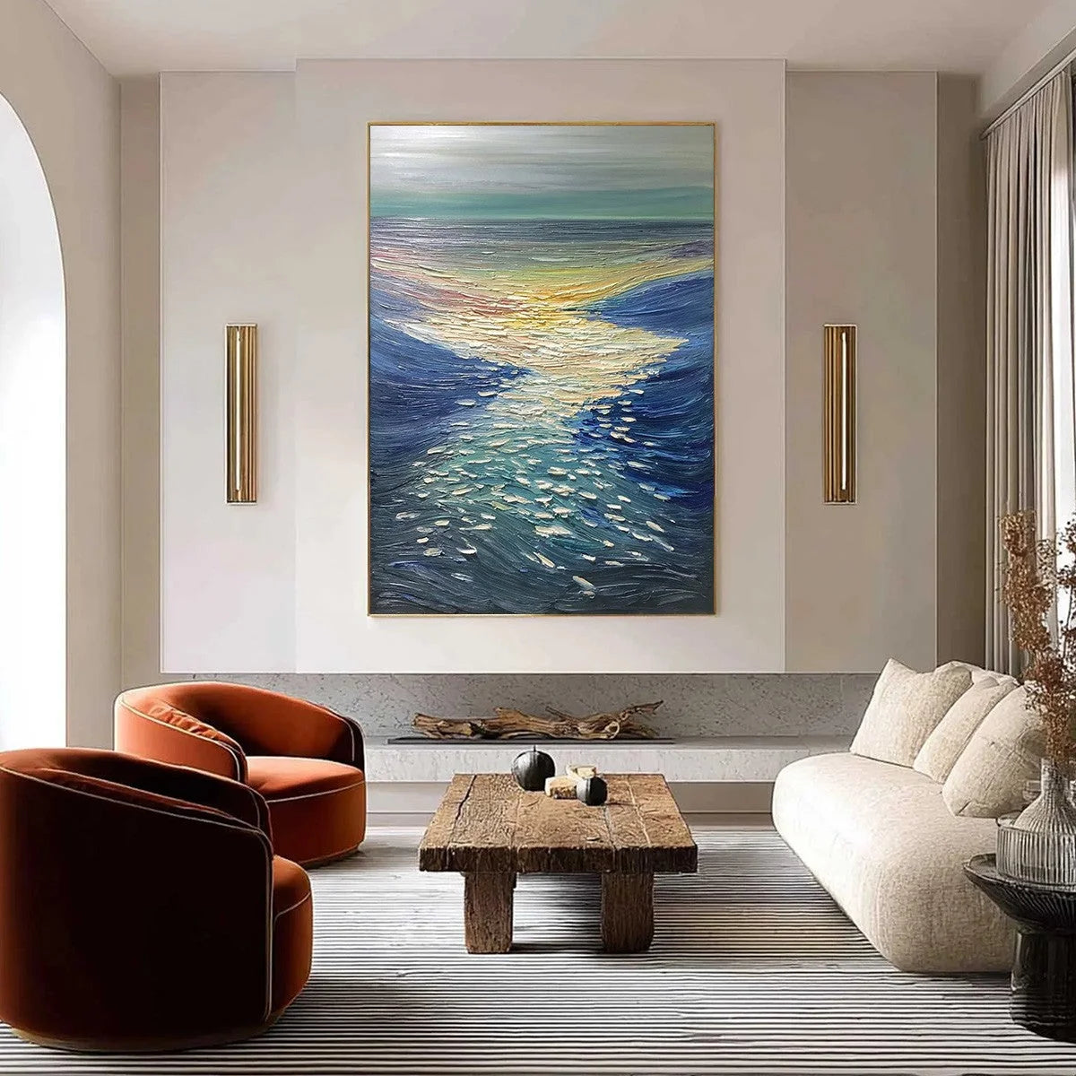 GOLDEN REFLECTION: Textured Impasto Seascape Oil Painting of Ocean Sunset | Abstract closeup, raised brushwork detail