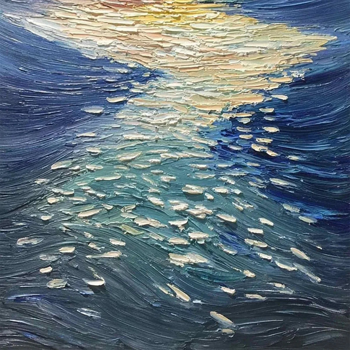 GOLDEN REFLECTION: Textured Impasto Seascape Oil Painting of Ocean Sunset | rectangular format, hand-painted canvas edge