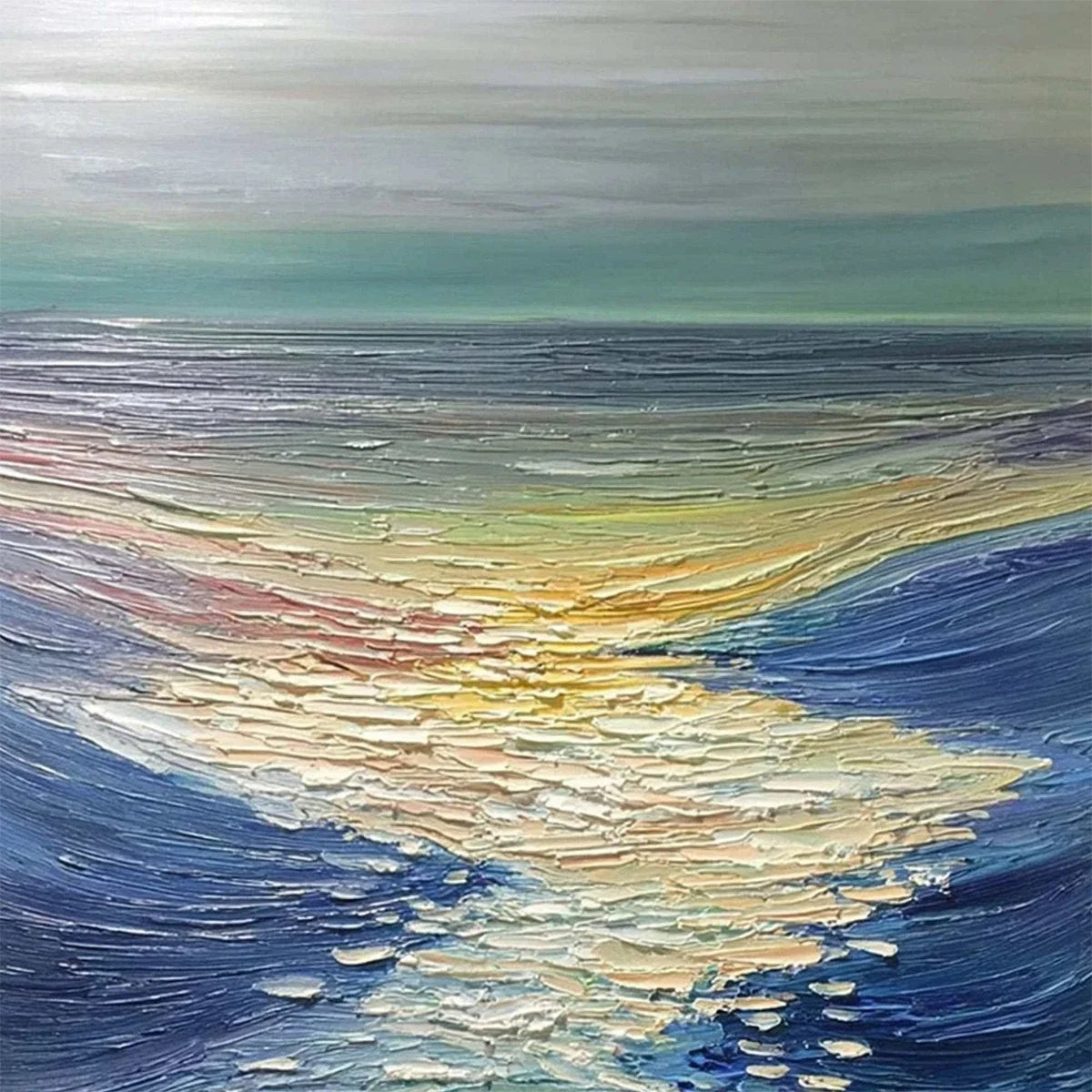 GOLDEN REFLECTION: Textured Impasto Seascape Oil Painting of Ocean Sunset | rolled canvas, ready for custom framing