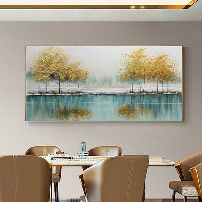 GOLDEN REFLECTIONS: Serene Landscape Oil Painting | Landscape closeup, raised brushwork detail