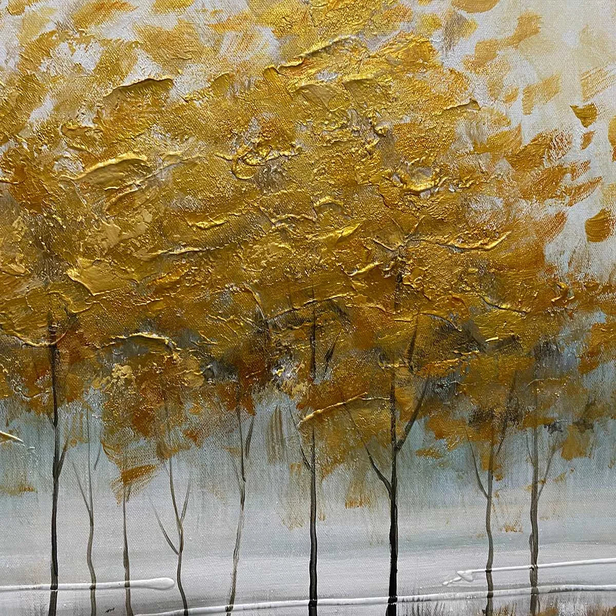 GOLDEN REFLECTIONS: Serene Landscape Oil Painting | rectangular format, hand-painted canvas edge