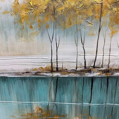 GOLDEN REFLECTIONS: Serene Landscape Oil Painting | rolled canvas, ready for custom framing